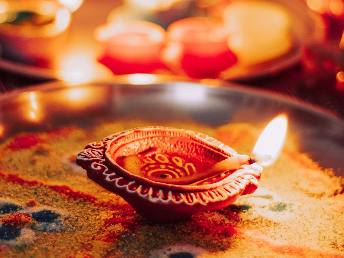 Diwali celebration with diya (earthern lamp)