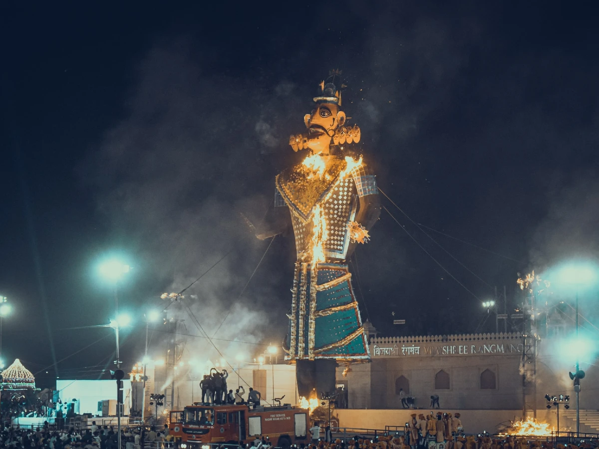 Dussehra celebration - Demon Ravana ten-headed effigy burning